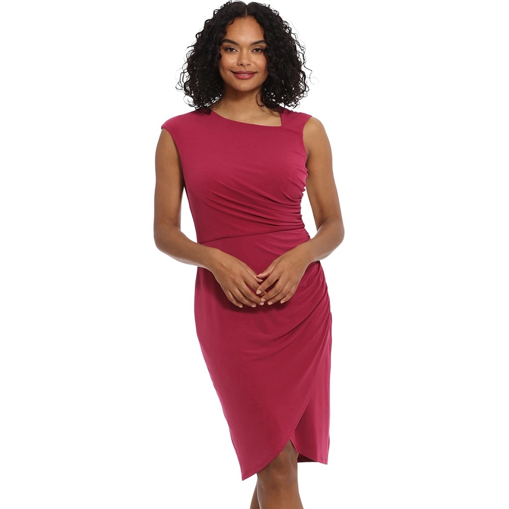 London Times Plum Purple Asymmetrical Shirred Tulip Dress Size 22W - Picture 1 of 9